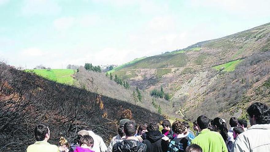 Los alumnos de Selvicultura asisten a una quema controlada.