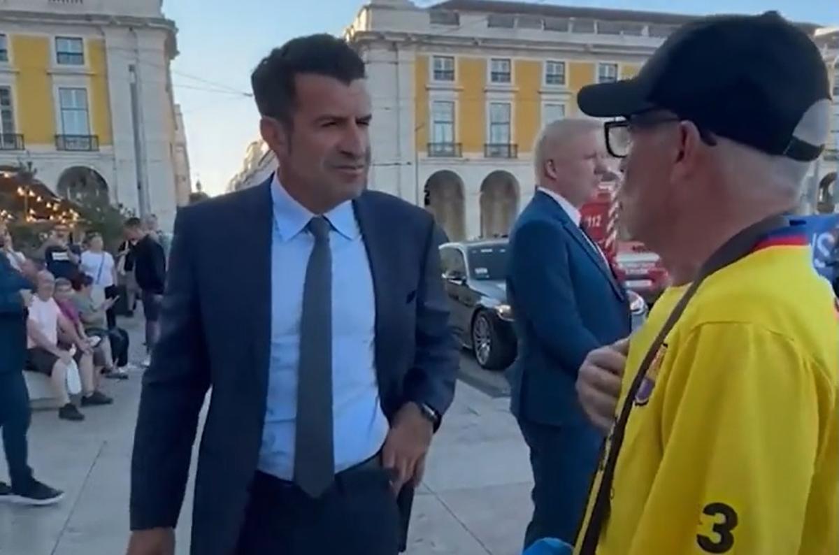 Figo se encara con un aficionado culer en Lisboa
