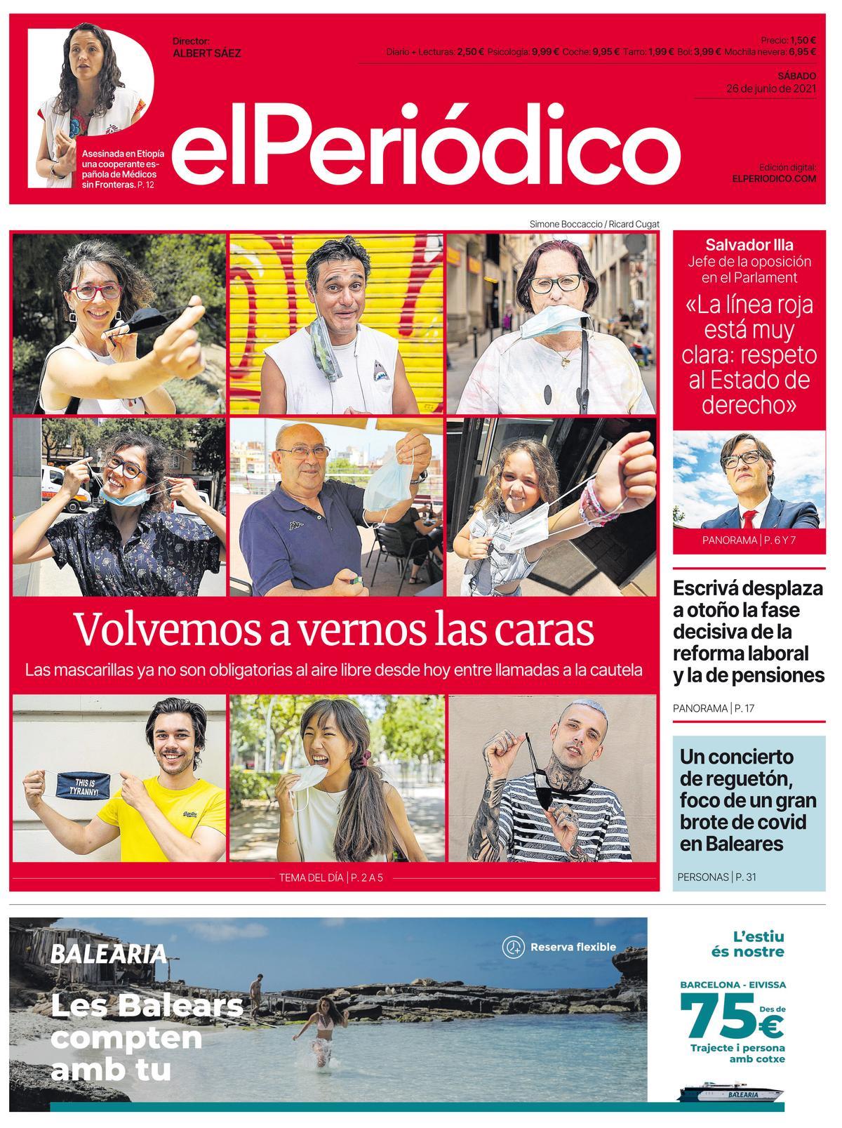 La portada d’EL PERIÓDICO del 26 de juny del 2021