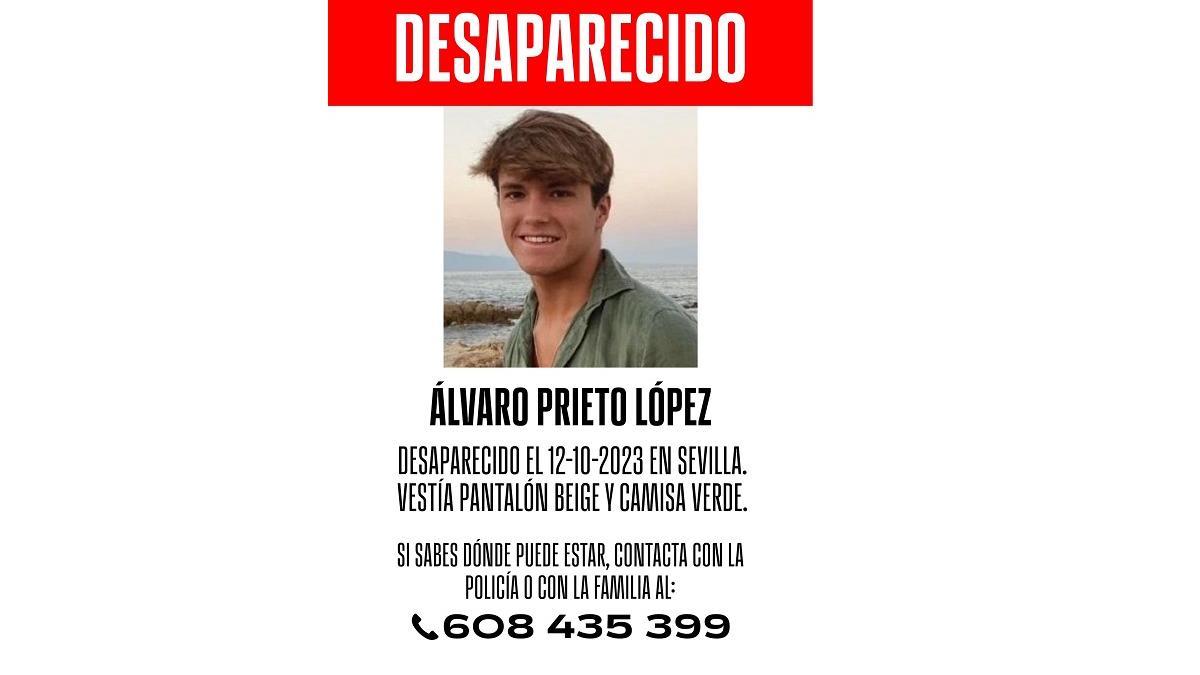 Imagen difundida por el Córdoba CF en sus redes sociales alertando de la desaparición de Álvaro Prieto.