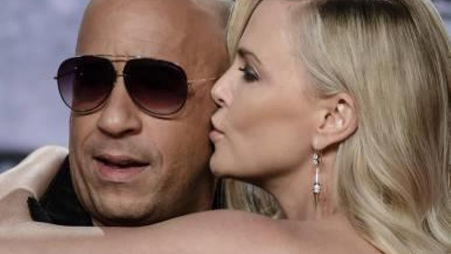 Vin Diesel y Charlize Theron, ayer en Madrid.