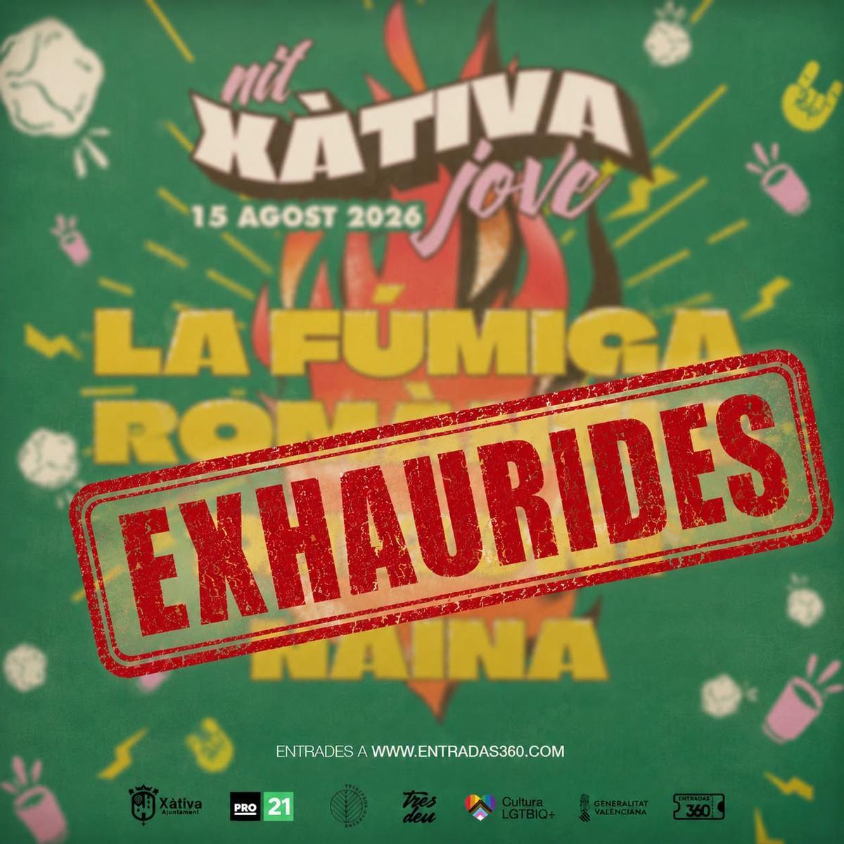 Cartel del concierto de la Nit Jove con La Fúmiga con la inscripción de entradas agotadas.