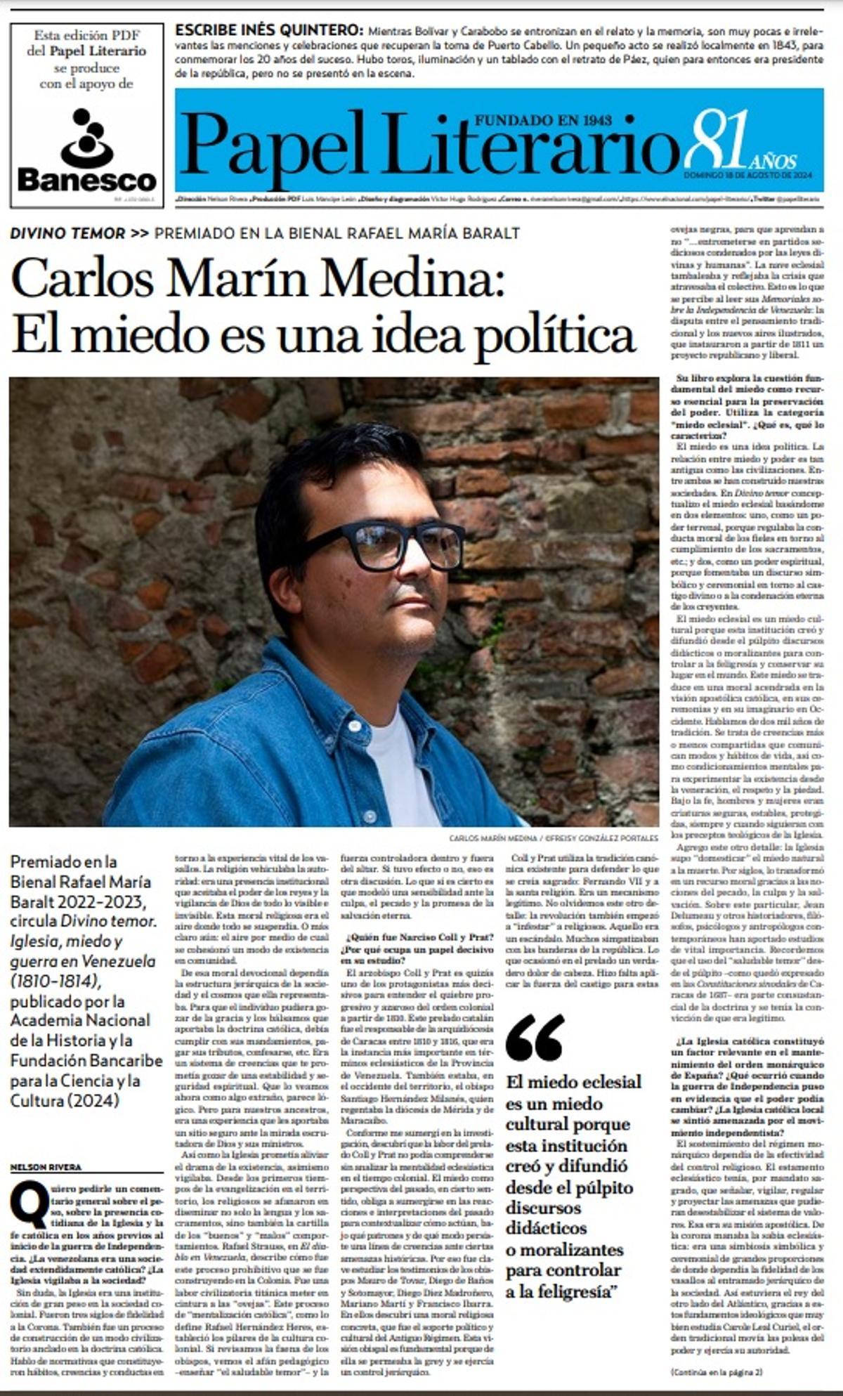 La portada más reciente de 'Papel Literario'.