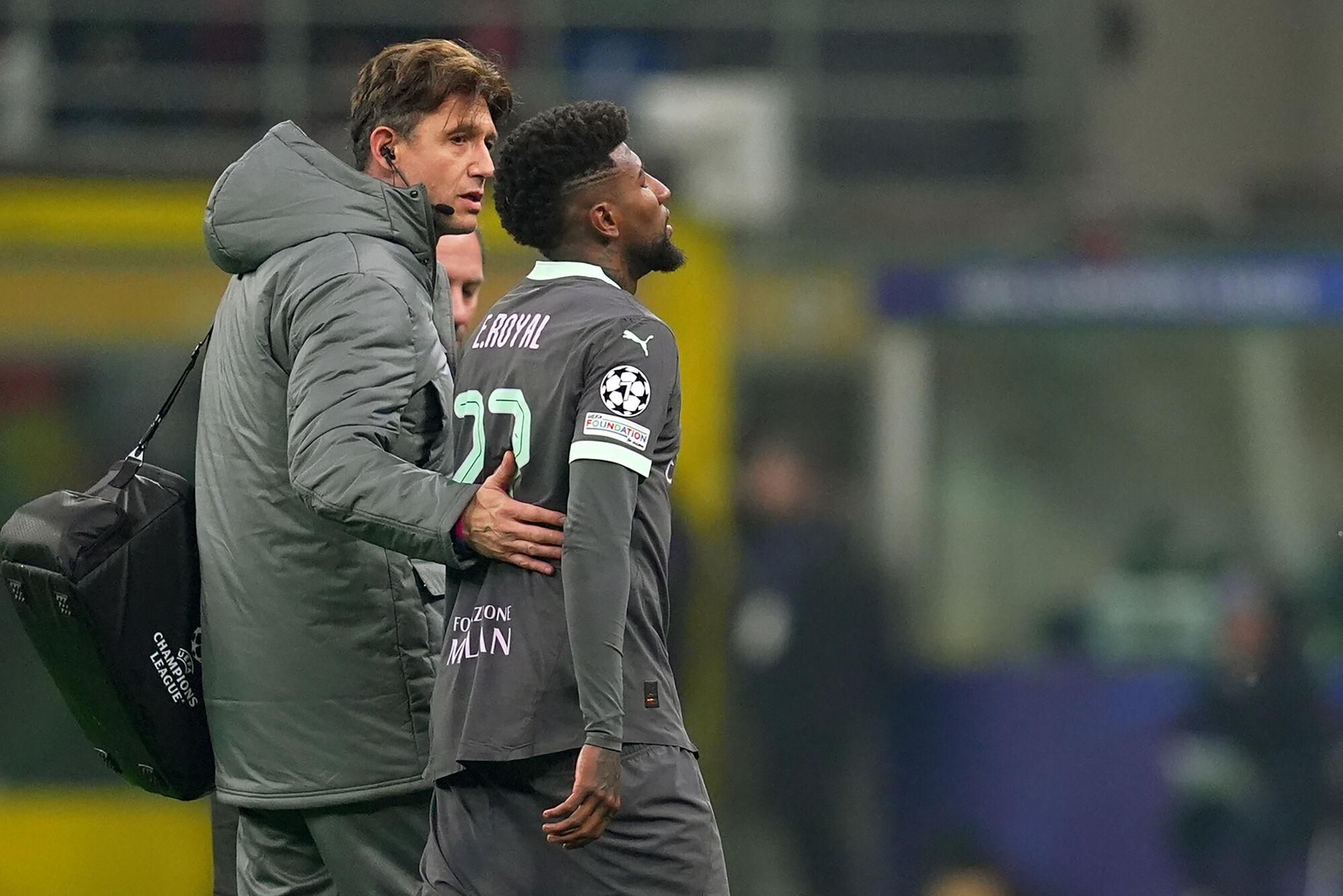 AC Milan's Emerson Royal injury during the Uefa Champions League soccer match between Ac Milan and Girona at the San Siro Stadium in Milan, north Italy - Wednesday  , January 22, 2025. Sport - Soccer . (Photo by Spada/LaPresse)