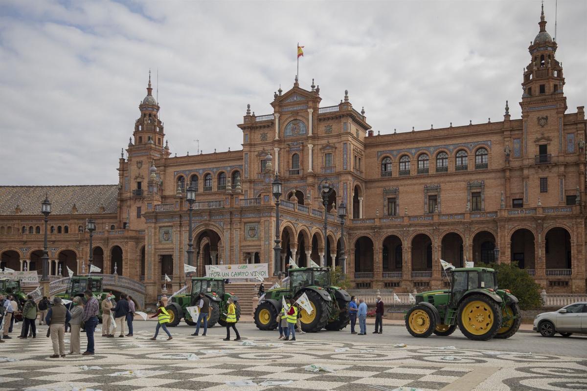 COAG Sevilla, UPA Sevilla y Cooperativas Agro-alimentarias de Sevilla celebran una concentración-tractorada en defensa del futuro del campo.