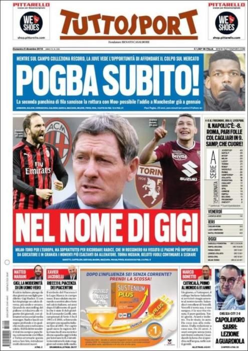 Portada TUTTOSPORT domingo 9 diciembre 2018