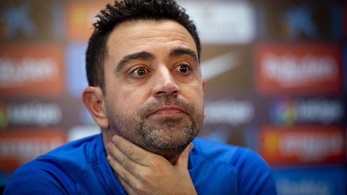 Xavi, durante la rueda de prensa