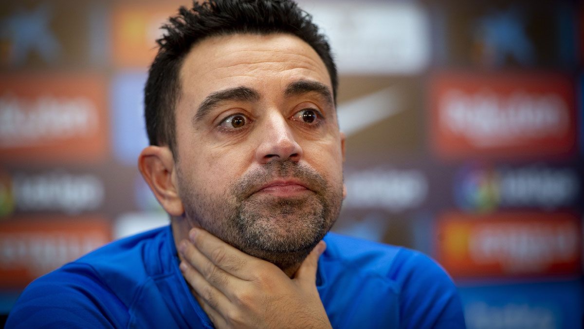 Xavi, durante la rueda de prensa