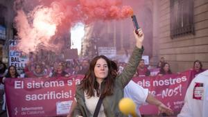 Huelga de enfermeras en Barcelona el pasado 8 de enero en la plaza de Sant Jaume.