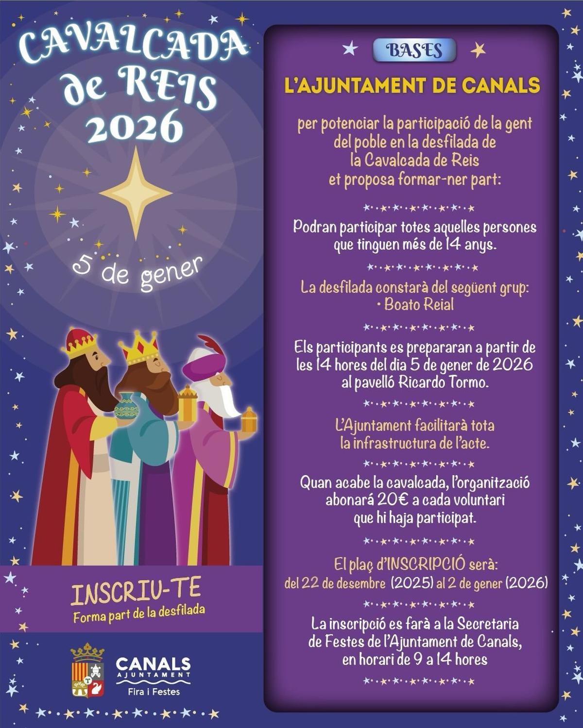 El Ayuntamiento de Canals "obvia" al Rey Baltasar en su panfleto de la cabalgata de Reyes