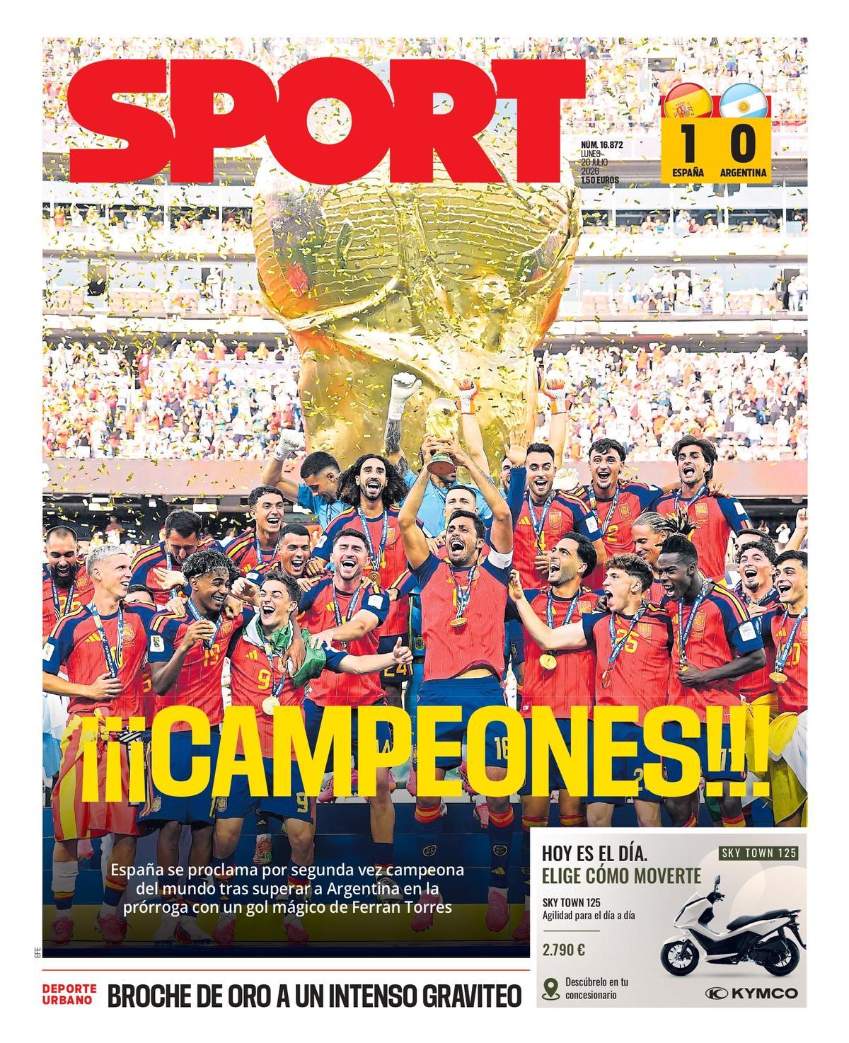 Esta es la portada de SPORT de hoy lunes, 20 de julio de 2026