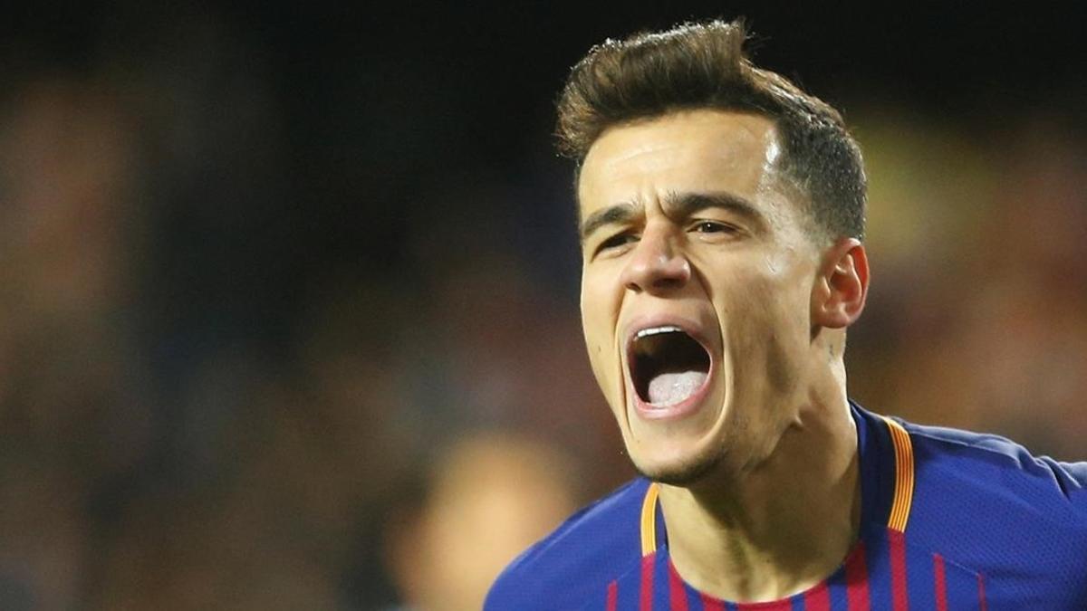 Philippe Coutinho celebra el primer gol como culé, anoche, en Mestalla.