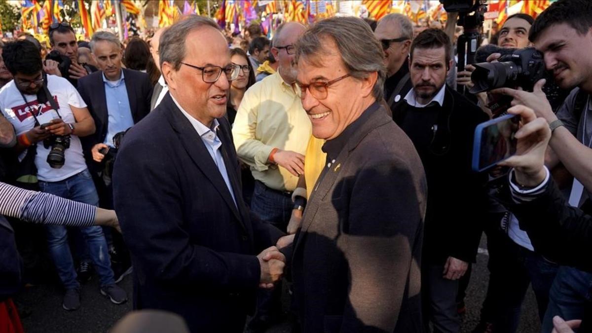 Quim Torra y Artur Mas, en la manifestación independentista de Madrid