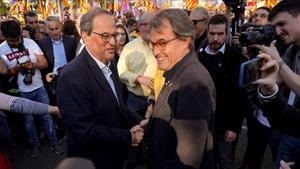 Quim Torra y Artur Mas, en la manifestación independentista de Madrid.