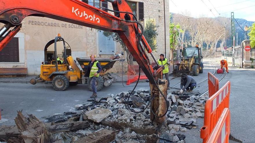 Obras viarias en el interior del casco urbano de Sóller.