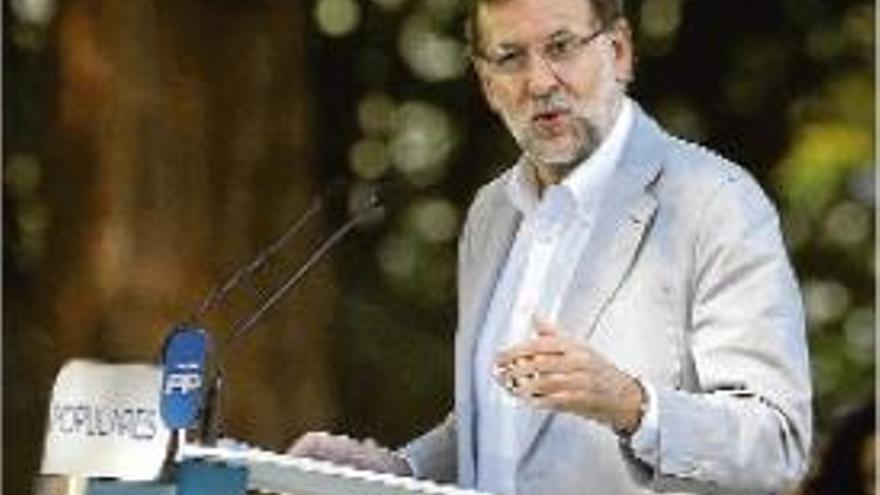 Mariano Rajoy, durant la seva intervenció a l&#039;acte del PP a Soutomaior