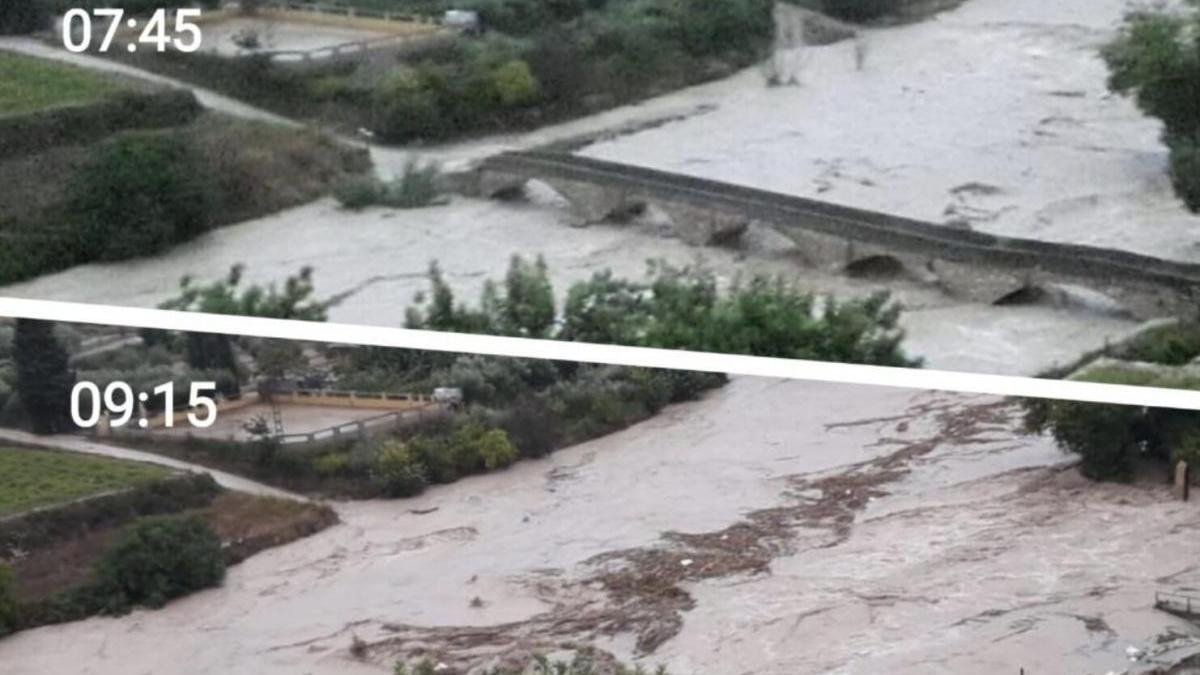 El agua se lleva un puente del siglo XVI de Aielo de Malferit (Valencia)