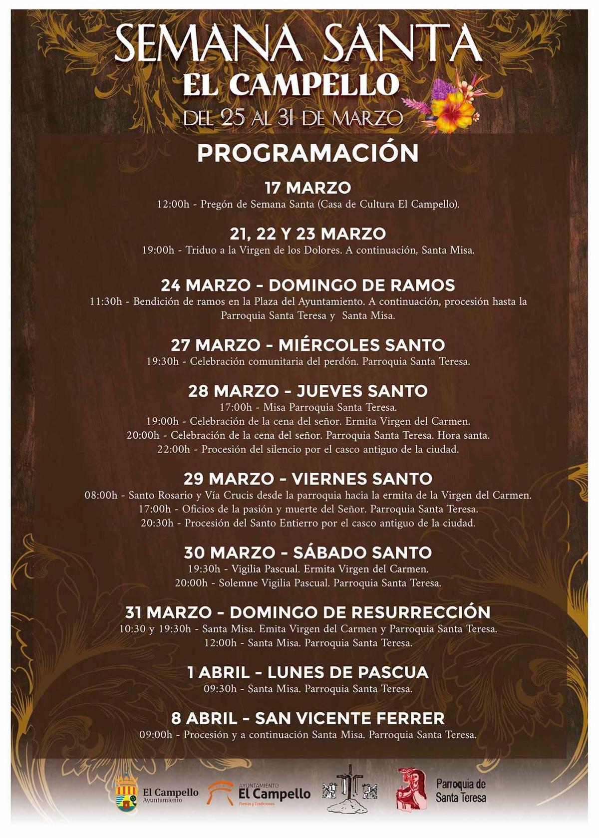 Calendario y programa de actos de la Semana Santa de El Campello.