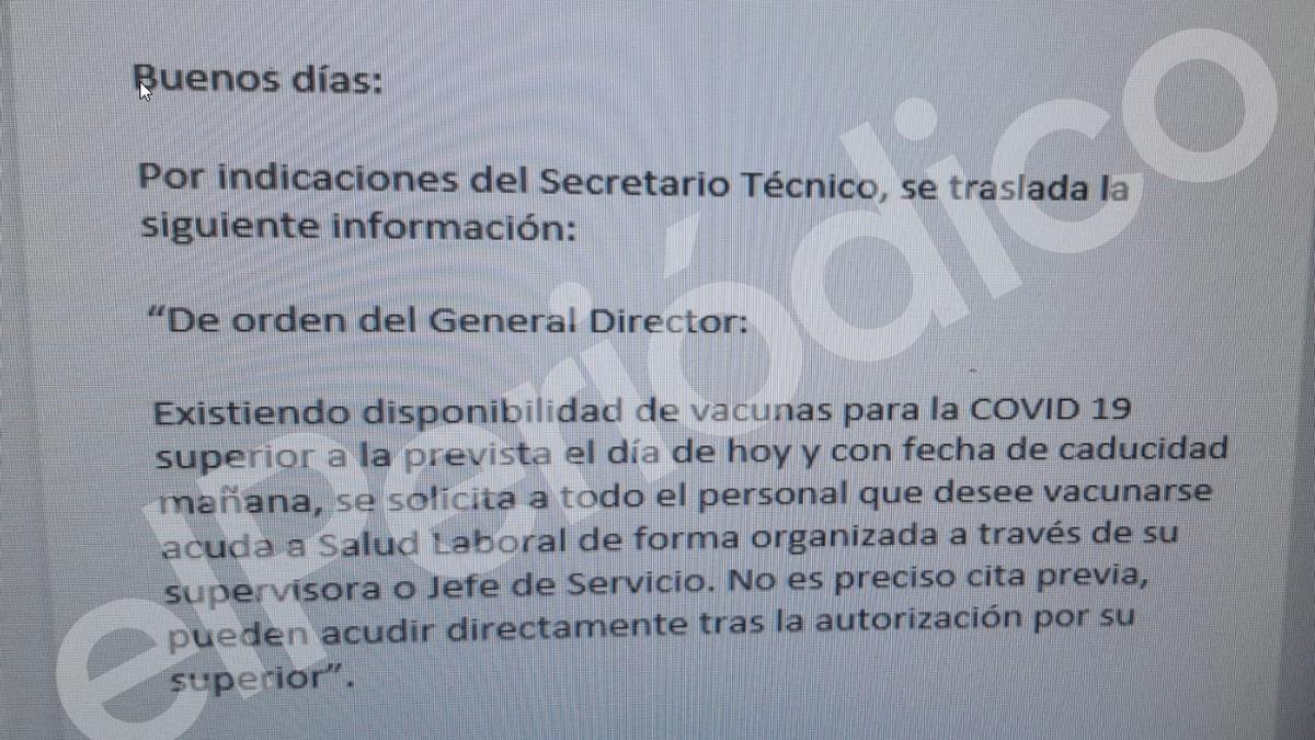 Correo electrónico para vacunaciones en el Hospital Gómez Ulla