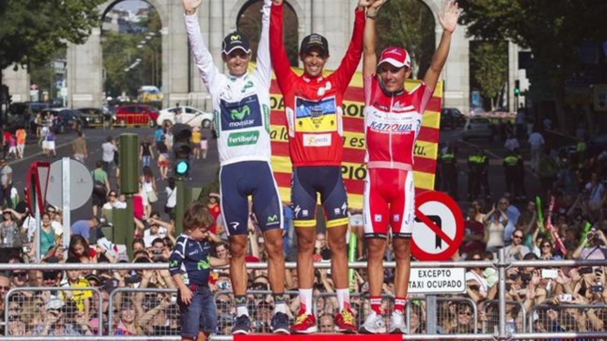Contador, Valverde y Purito, en el podio de la Vuelta 2012.