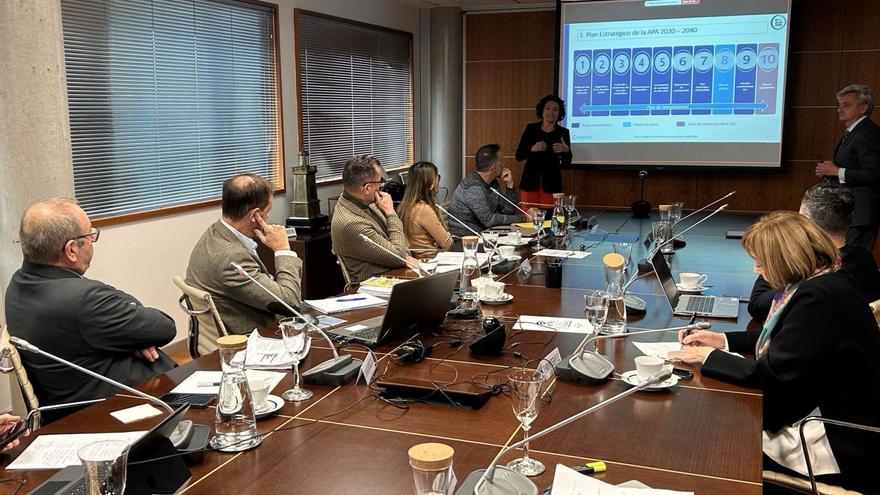 El consejo de administración del Puerto de Avilés atiende las explicaciones de Ana Ulloa. | A. P. A.