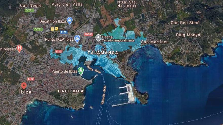 Mapa de la subida del mar en Ibiza