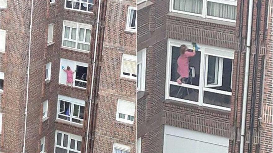 La mujer en el alféizar de la ventana.