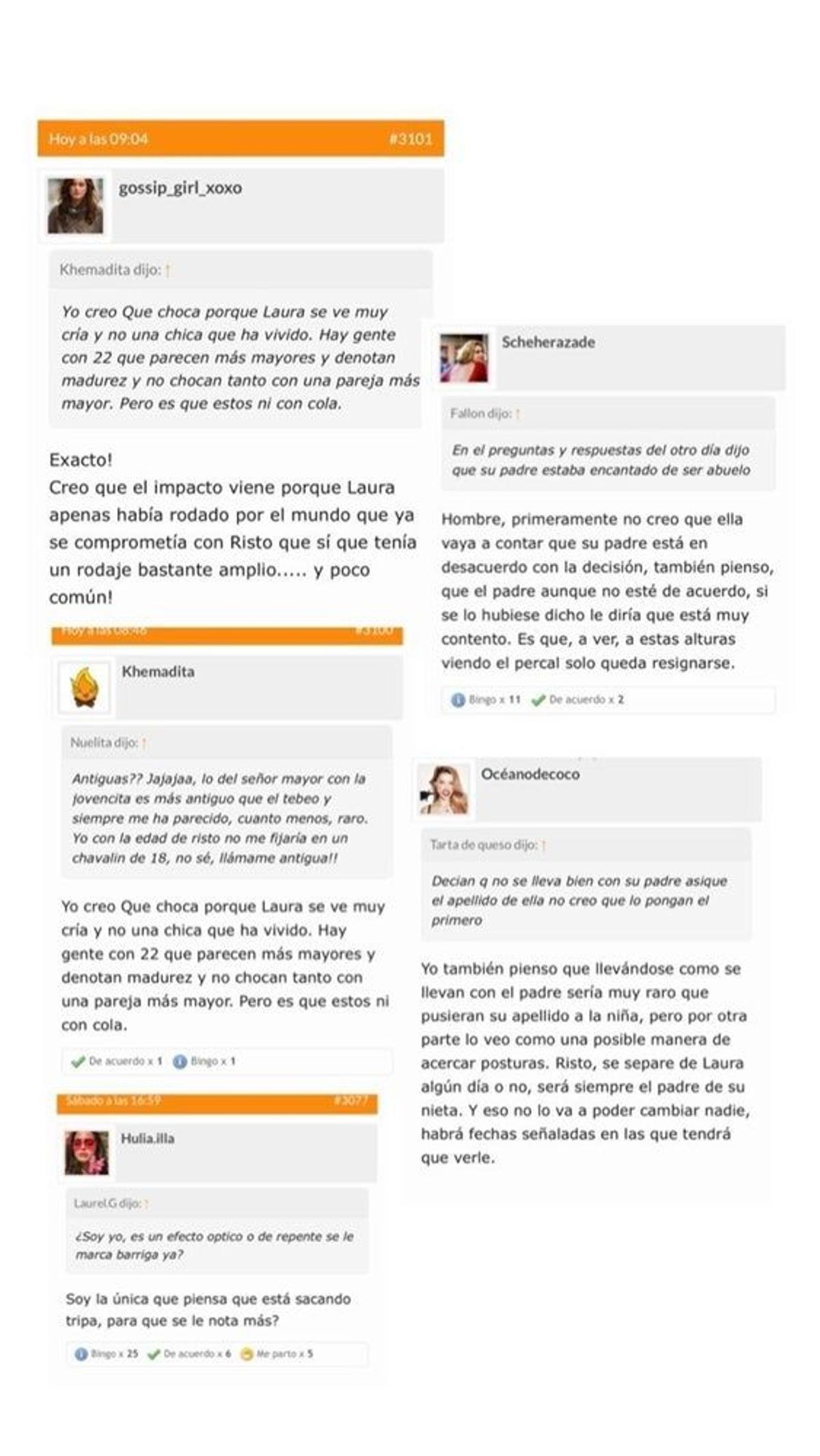 Pantallazo de los mensajes anónimos sobre Laura Escanes en redes sociales