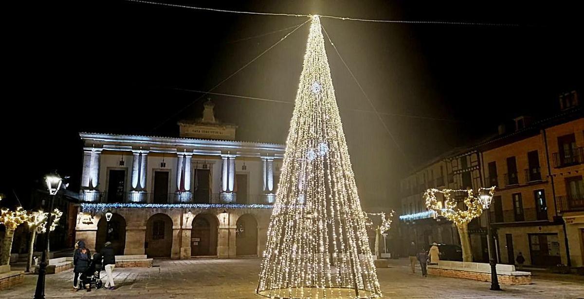 Árbol de Navidad de luces que decora la plaza de La Glorieta. | M. J. C.