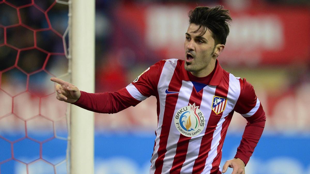 David Villa celebra un gol con el Atlético de Madrid.