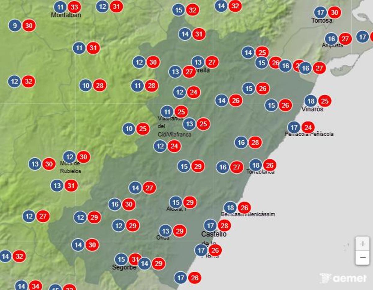 Previsión de temperaturas en Castellón para el próximo sábado 23.