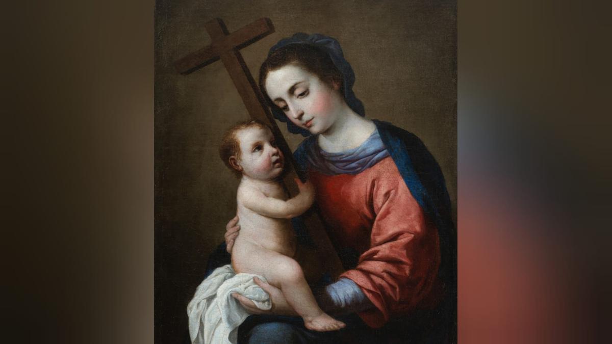 Cuadro 'La Virgen con el Niño sosteniendo la cruz' atribuido a Zurbarán, y que pertenece a una colección de Córdoba del pintor del Siglo de Oro.