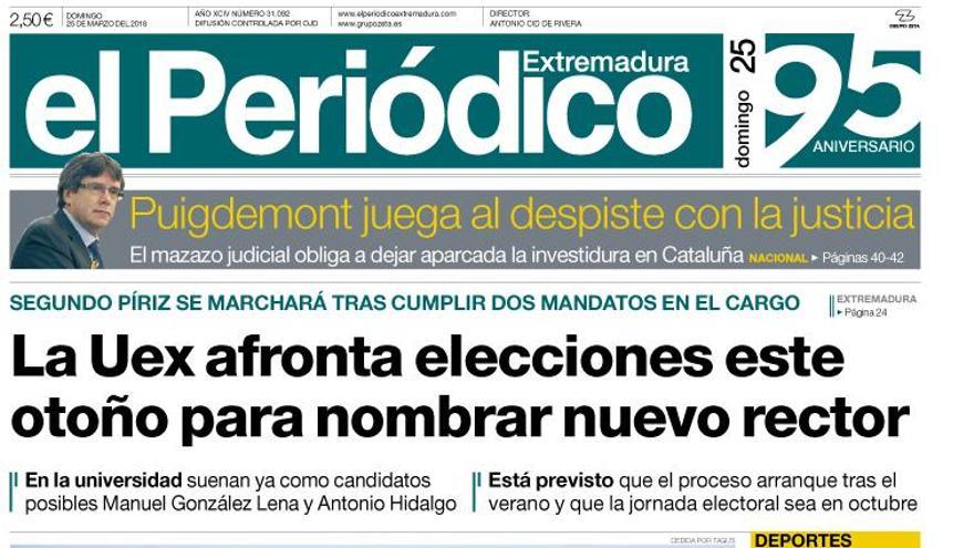 Esta es la portada de EL PERIÓDICO EXTREMADURA correspondiente al día 25 de marzo del 2018
