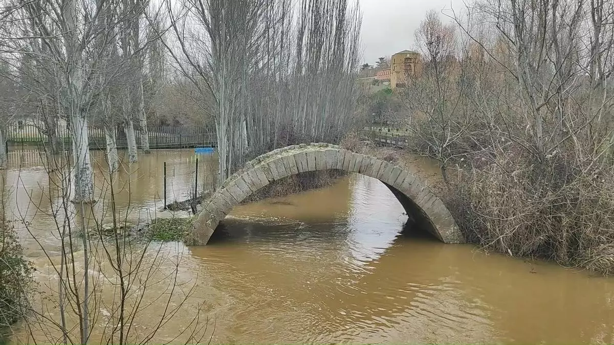 El Órbigo se desborda en Santa Cristina de la Polvorosa y el agua alcanza ya las huertas de Benavente
