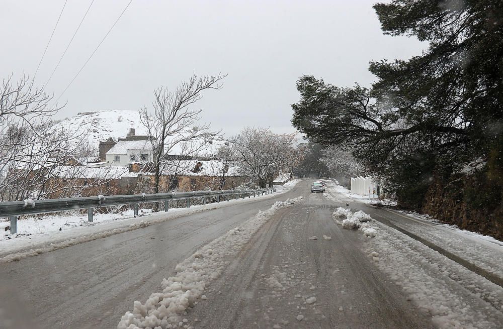 Las primeras nevadas llegan al Puerto del León, en los Montes de Málaga, que se sitúa a 900 metros de altura