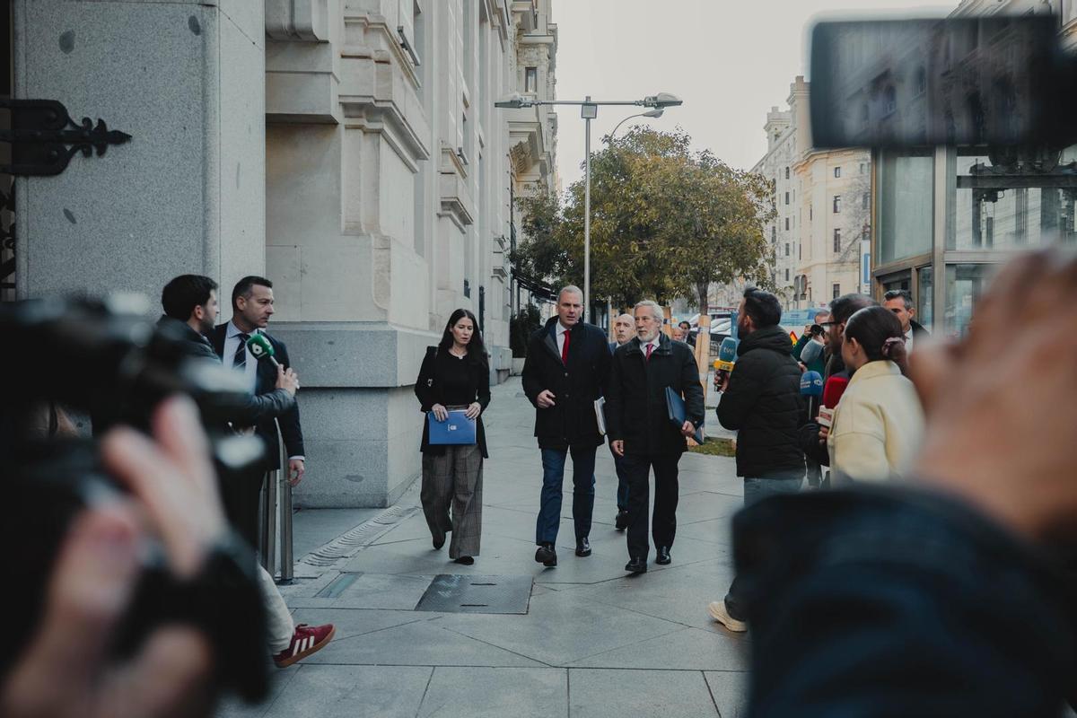 Toscano, Ortyega Smith y Ansaldo en su llegado este martes al Pleno de Cibeles.