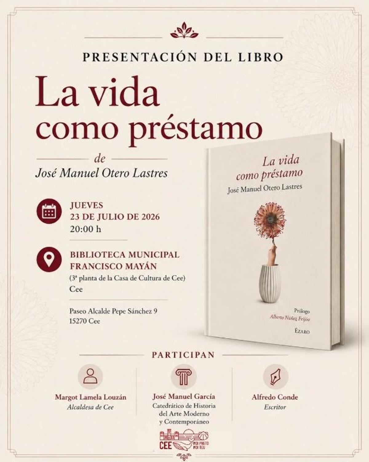 Cartel promocional da presentación do libro de Otero Lastres.