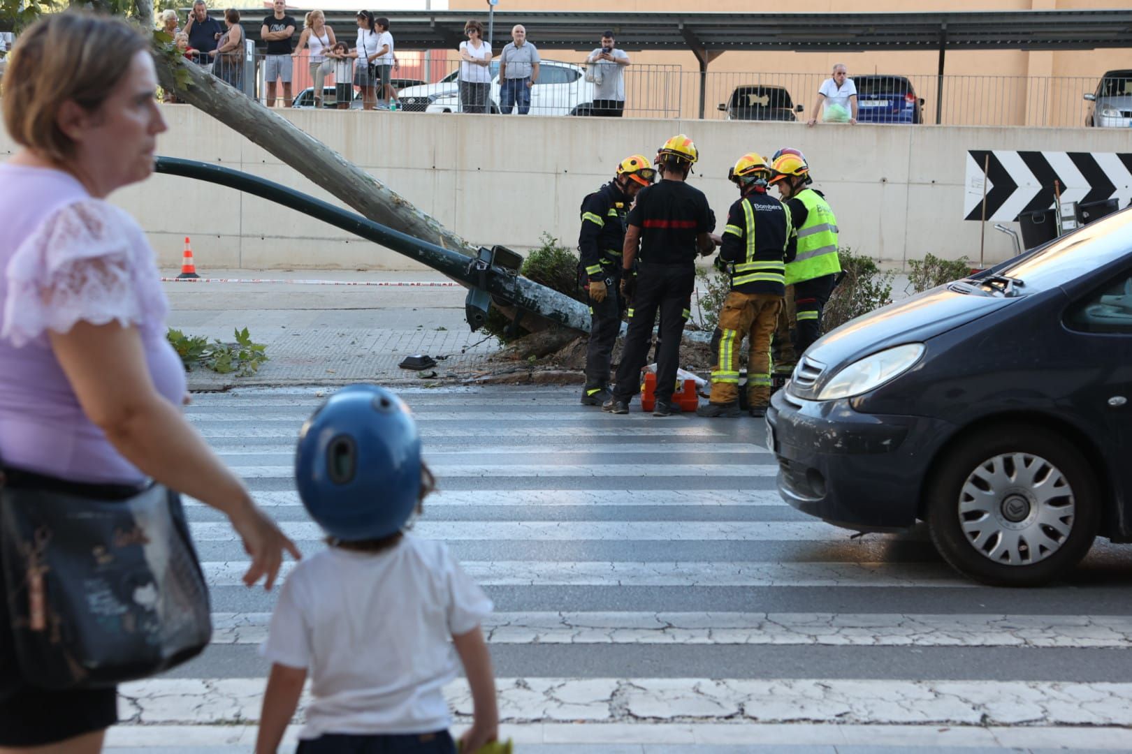 Un camión derriba un semáforo y un árbol en la calle València de Alcoy