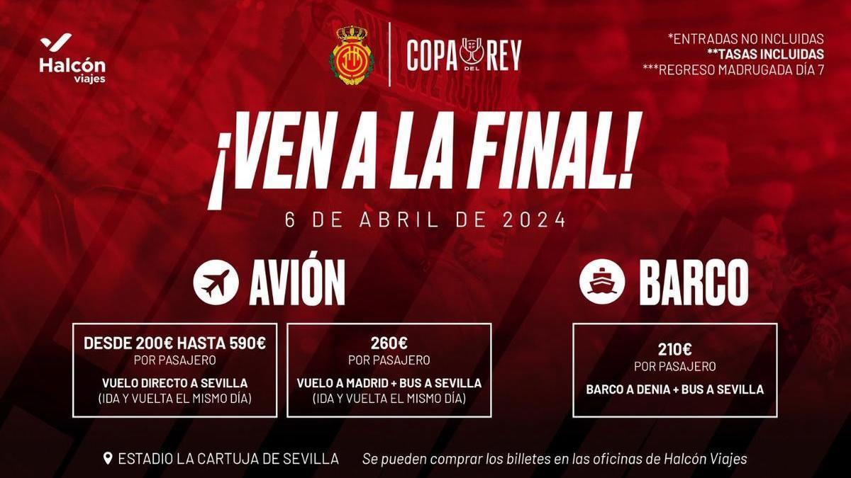 Oferta del RCD Mallorca para viajar desde Palma a la final de la Copa del Rey.