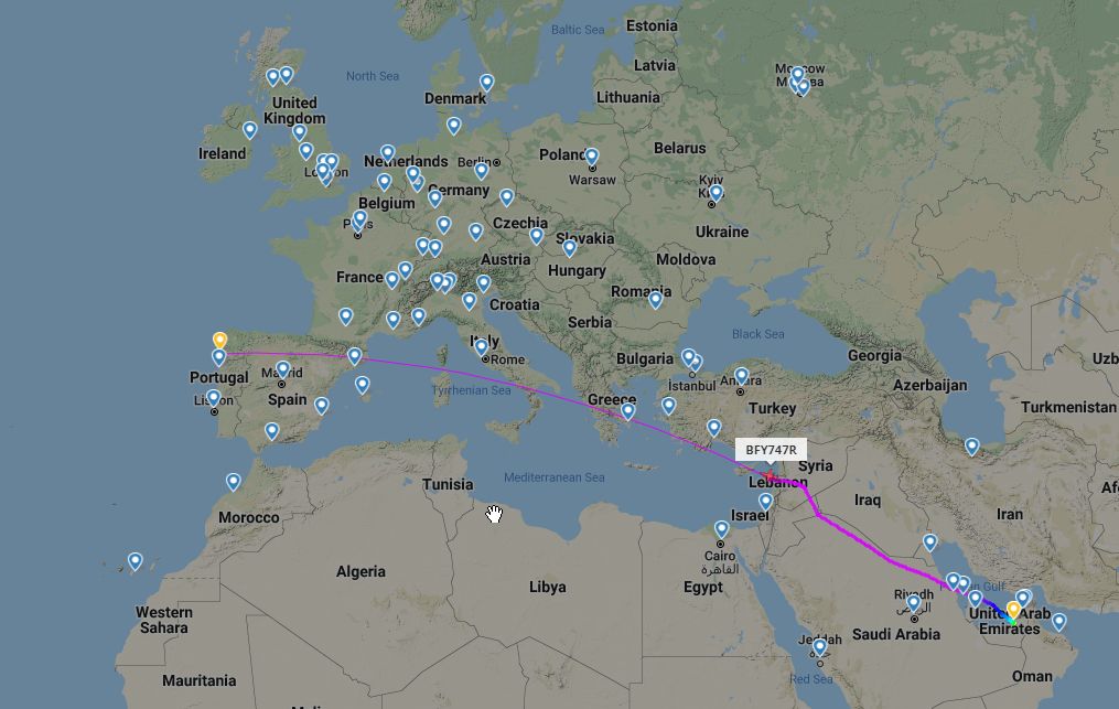 El vuelo del rey emérito sobrevuela el Líbano en su vuelta a España