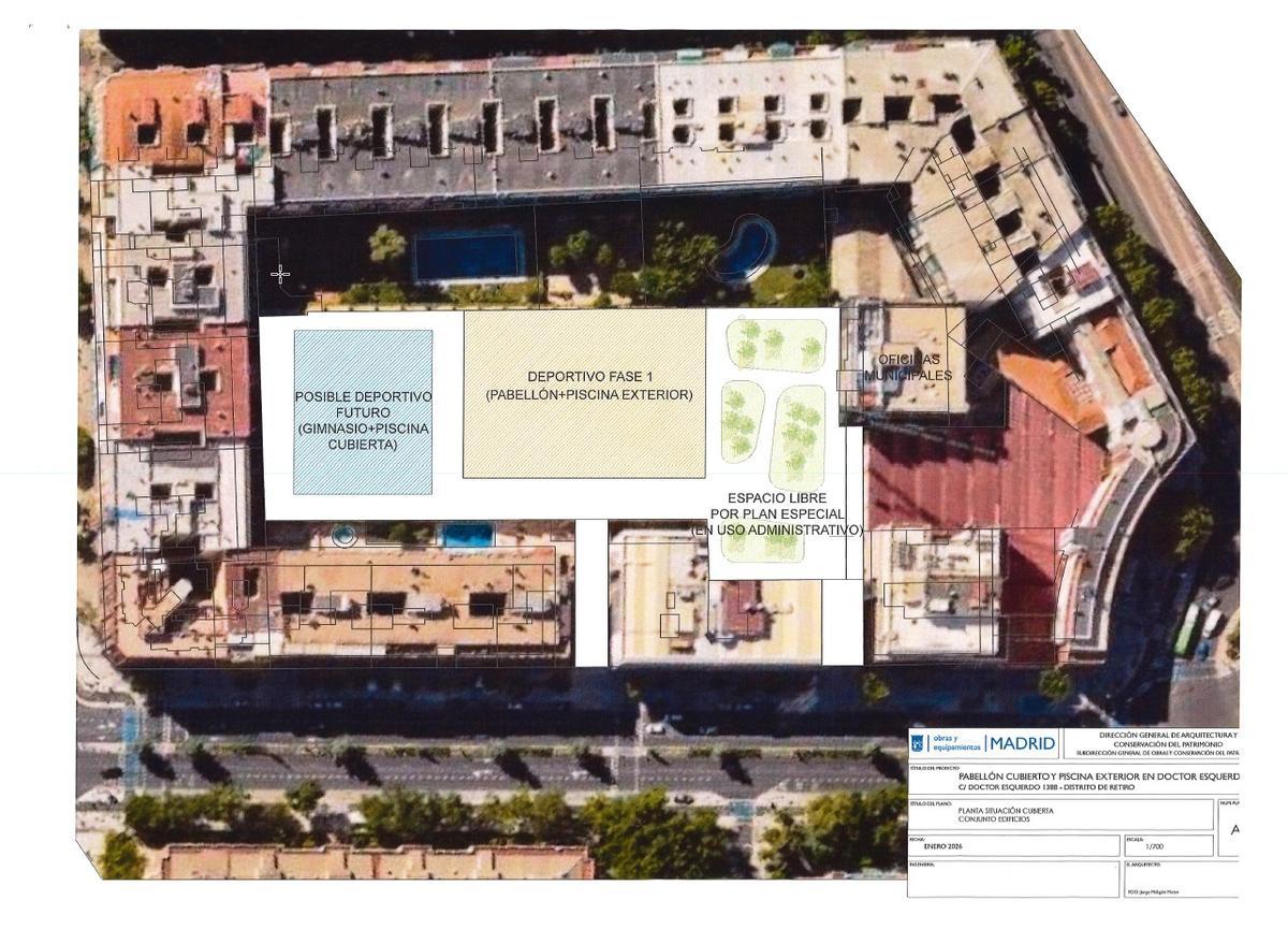 Vista aérea de la parcela donde se ubicará el nuevo polideportivo de Retiro.