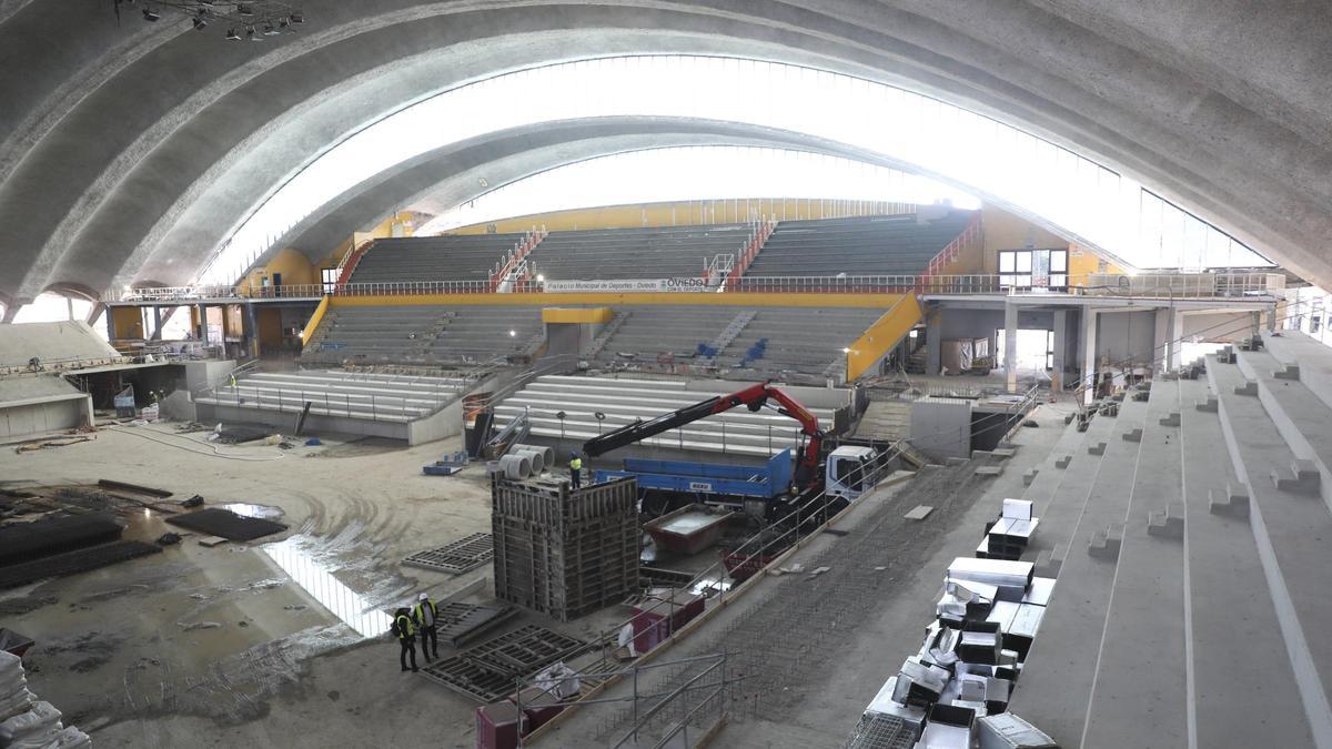 Obras de reforma del Palacio de los Deportes de Oviedo.