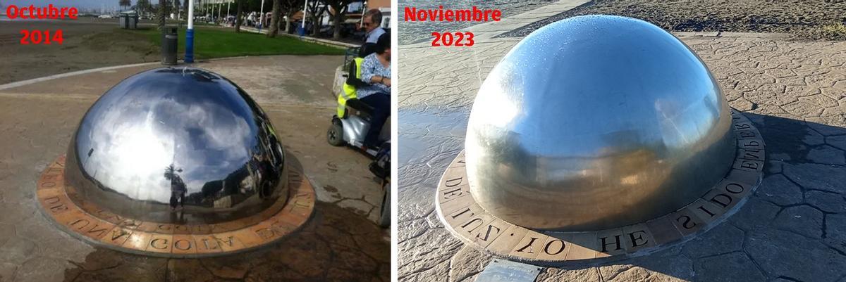 El monumento cuando se inauguró y en al actualidad.