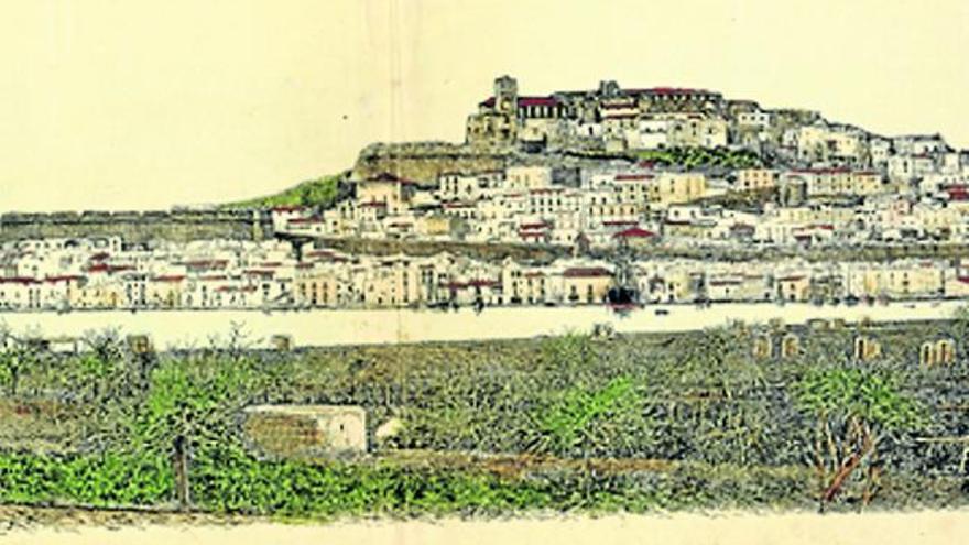 Un grabado de Vila y su bahía de 1891, realizado a partir de una fotografía de León Gravi.