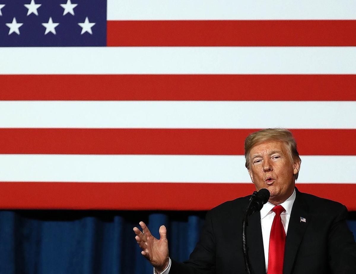 KANSAS CITY, MISSOURI - DECEMBER 07: President Donald Trump addresses the Project Safe Neighborhoods National Conference In Kansas City at the Westin Crown Center on December 07, 2018 in Kansas City, Missouri. Trump delivered the closing address speaking about the department’s strategy for reducing violent crime.   Jamie Squire/Getty Images/AFP