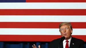 KANSAS CITY, MISSOURI - DECEMBER 07: President Donald Trump addresses the Project Safe Neighborhoods National Conference In Kansas City at the Westin Crown Center on December 07, 2018 in Kansas City, Missouri. Trump delivered the closing address speaking about the department’s strategy for reducing violent crime.   Jamie Squire/Getty Images/AFP