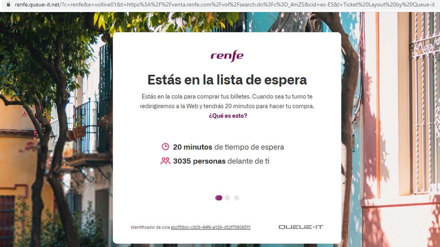 Lista de espera de la página web de Renfe