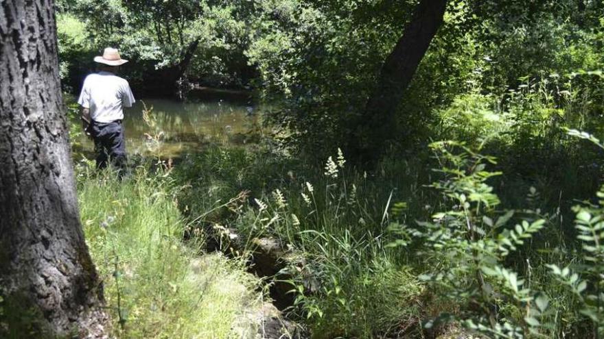 Un vecino denuncia los vertidos al río.