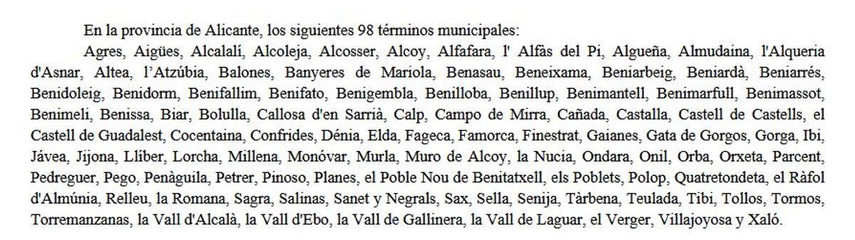 Municipios con sobrepoblación de jabalíes en la provincia de Alicante.