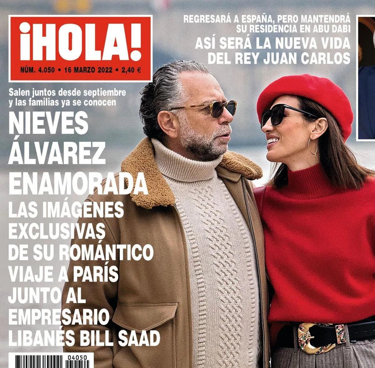 Portada de la revista '¡Hola!', con Nieves Álvarez y su novio, Bill Saab, del 16 de marzo de 2022.